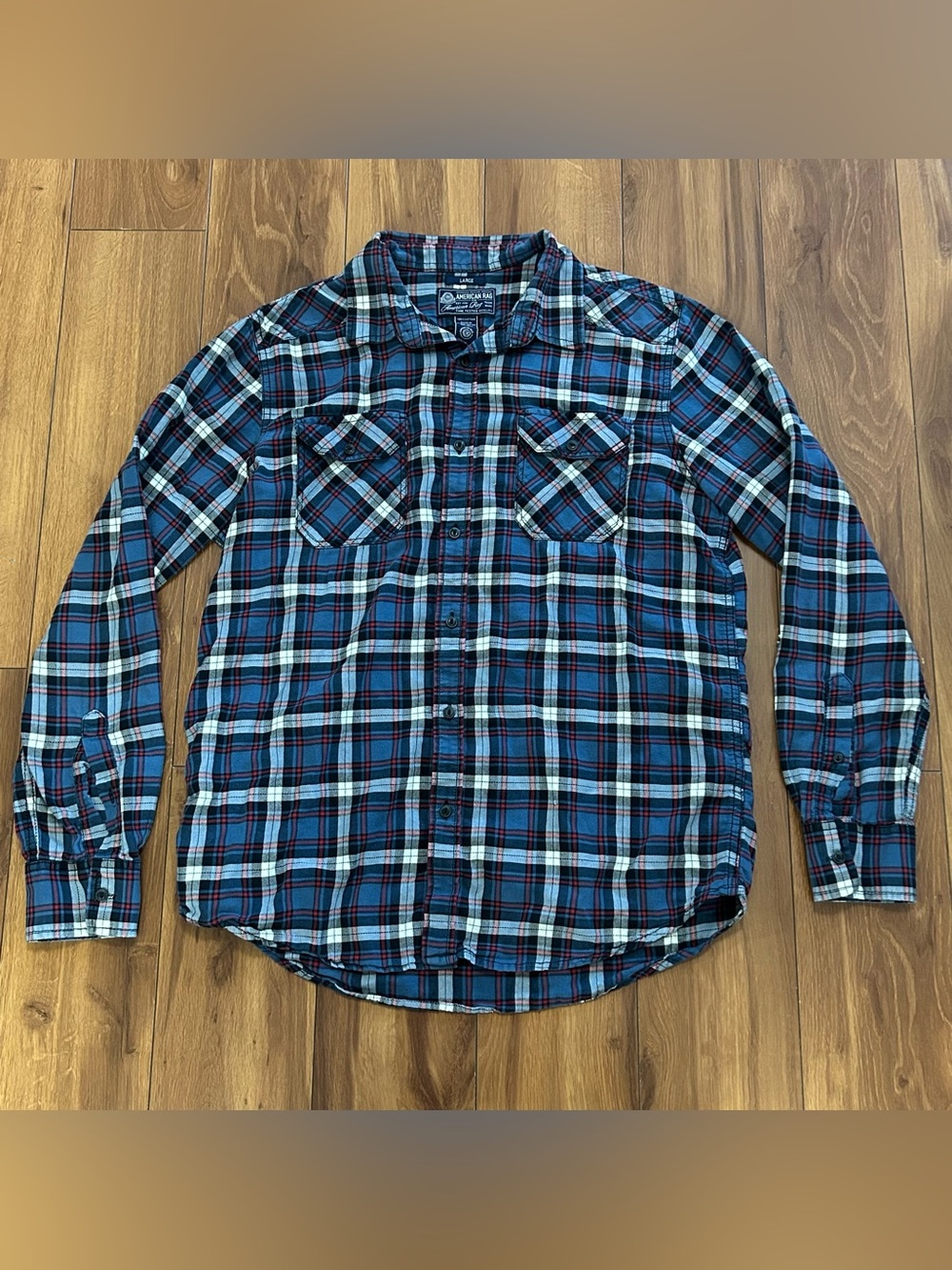 American Rag Shirt Mens Large Blue Plaid Classic Button Up See Description